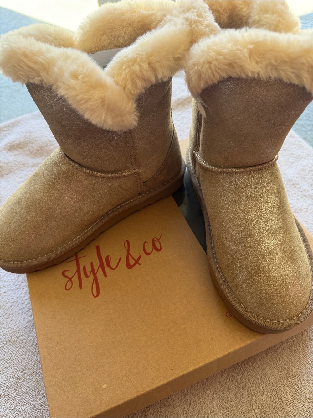 Style & Co. Tan Faux-Suede Shearling-Trim Winter Boots
